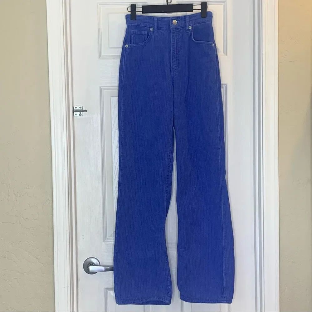 Zara Blue Corduroy High Rise Wide Leg Pants Size 2